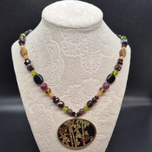 Chico's Elegant Multicolor Beaded Necklace with Gold Pendant